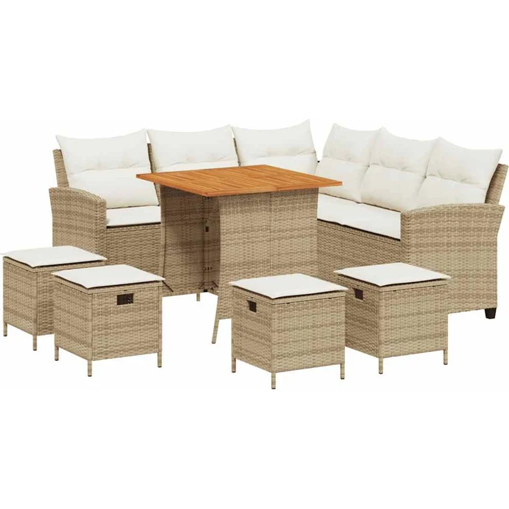 vidaXL 6-tlg. Garten-Sofagarnitur mit Kissen L-Form Beige Poly Rattan 3213542 – Bild 2