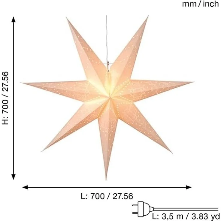 Weihnachtsstern Sensy von Star Trading, 3D Papierstern Weihnachten in Weiß, Dekostern zum Aufhängen mit Kabel, E14 Fassung, Ø: 70 cm – Bild 3