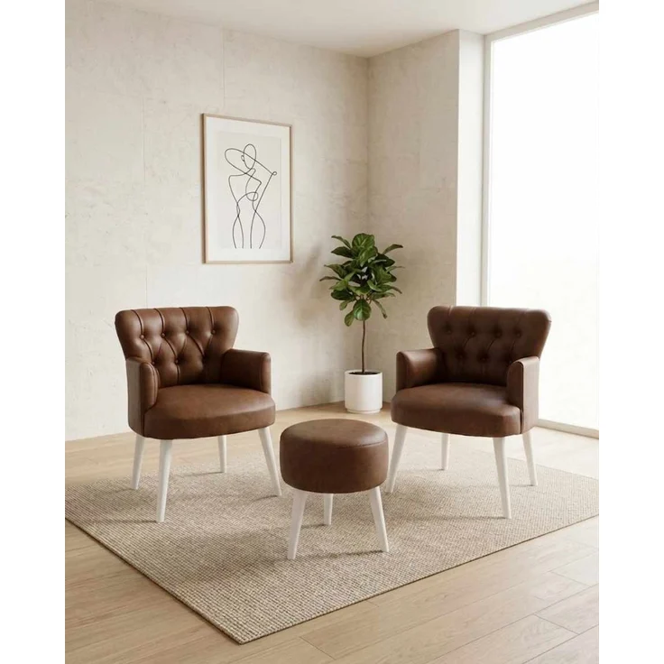 Hanah Home 'Az-2Rom-Byz - Brown' Ohrensessel- und Hocker-Set (3-teilig), Braun, 60 x 84 x 52 cm – Bild 1