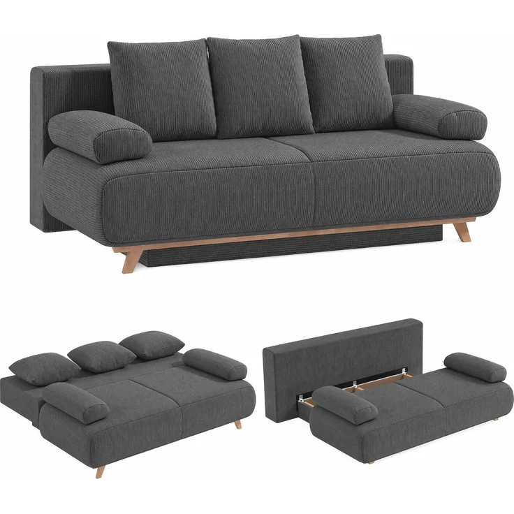 HOMCOM Schlafsofa, Cord (90 % Polyester, 10 % Nylon), Grau, 188 x 100 x 84 cm – Bild 1