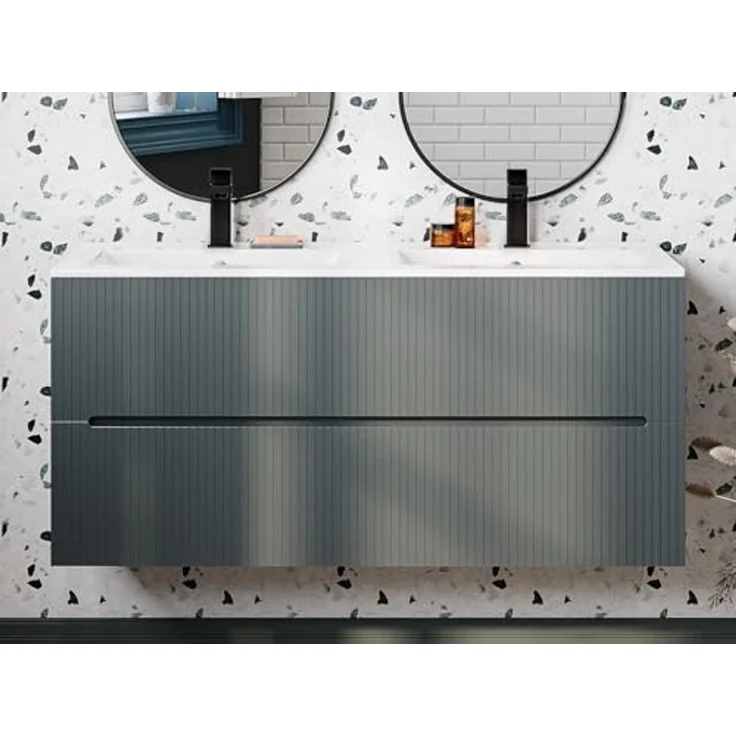 Vente-unique - PAVANI Waschbeckenmöbel Holz, Platte Grau - B 45,5 cm x H 55 cm x L 120 cm – Bild 5