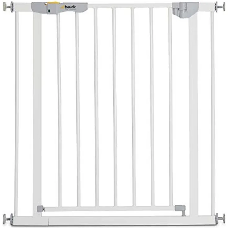 Hauck Autoclose N Stop Türschutzgitter, 75-80 cm ohne Bohren, Magnetverschluss, automatisch selbstschließend,Sichtindikator, beidseitig zu öffnen, kompatibel mit Verlängerungen, metall/weiß