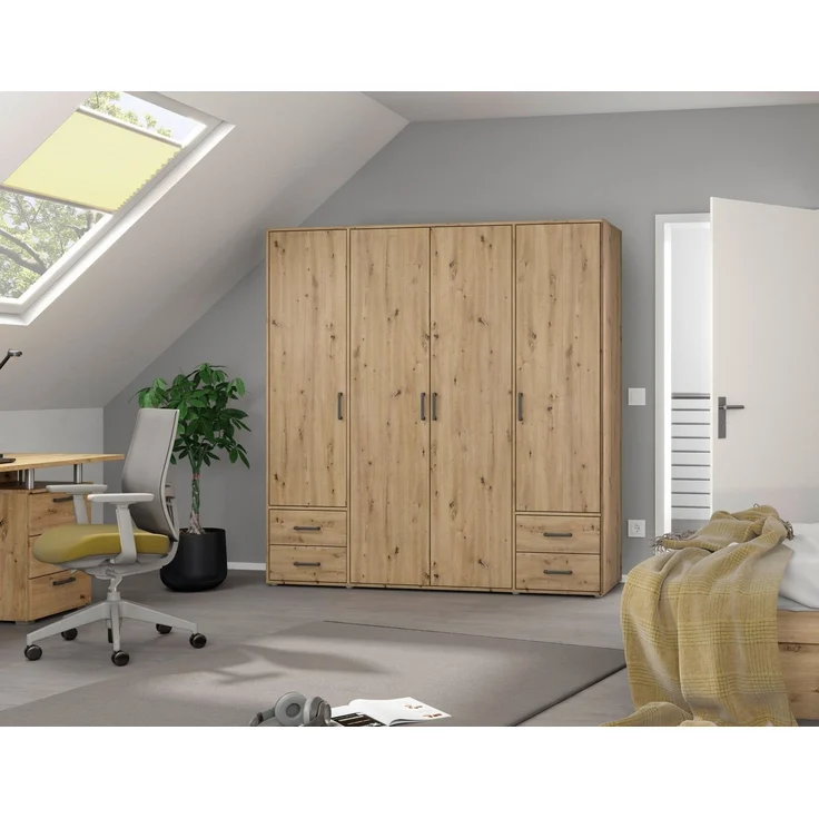 Rauch Möbel 'Voyager' Kleiderschrank, Holz, Eiche Artisan, Zubehör Classic, Breite 187 cm | mit Schubladen – Bild 2