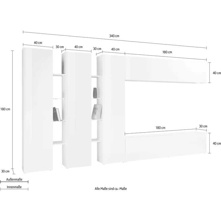 Wohnwand >Benevent< (7-teilig) in Anthrazit matt - 340x180x30 (BxHxT) – Bild 7