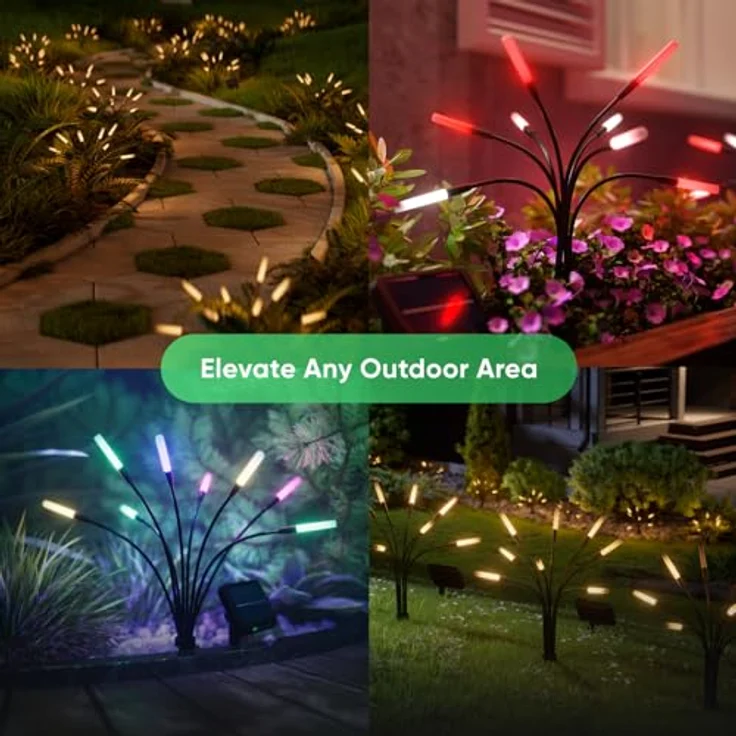 Nanoleaf Solarlampen für Außen Garten (2er Set), 8 adressierbare warmweiße/multicolor LEDs, IP65 wasserdicht, mit Fernbedienung, Timer & Szenen, Firefly Solarlicht – Bild 2