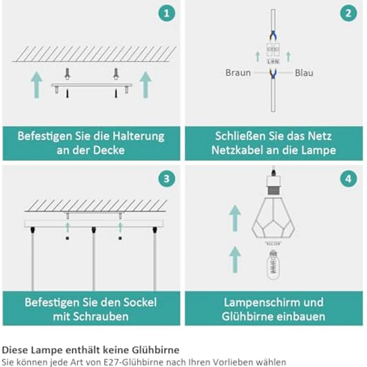 EMKE Pendellampe Pendelleuchte 3 flammig Hängelampe, Vintage Hängeleuchte Esszimmer Esstisch Lampenschirm Licht, E27 Lampe Hängend Küche Wohnzimmer Pendellampen Schwarz – Bild 8