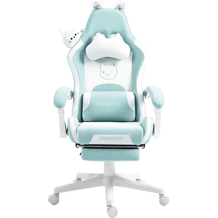 Dowinx Gaming Stuhl Katze Edition Ergonomischer Computerstuhl PU-Leder Blau – Bild 1
