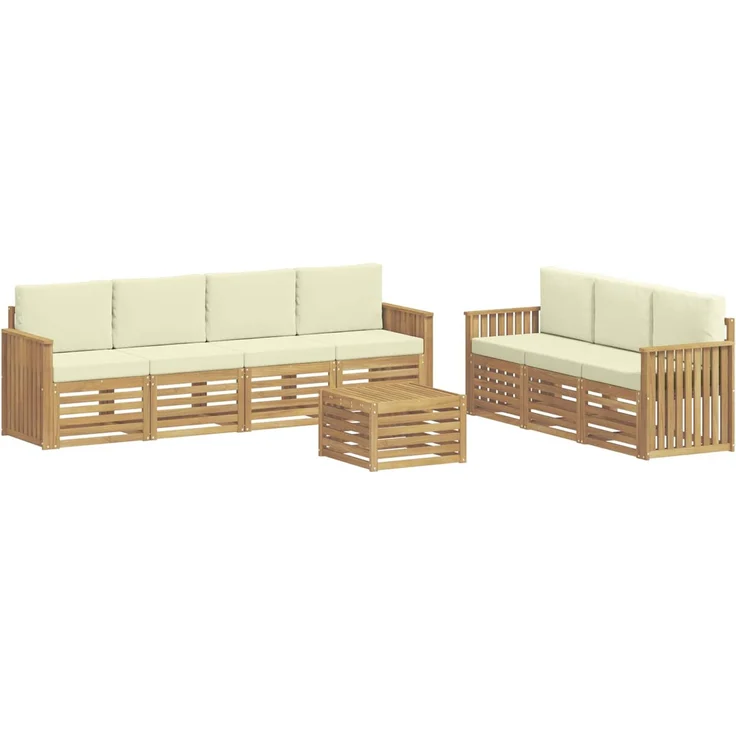 vidaXL Sofagarnituren 8 stk. 7-Sitzer Weiß und Creme Polyester 3391510 – Bild 2