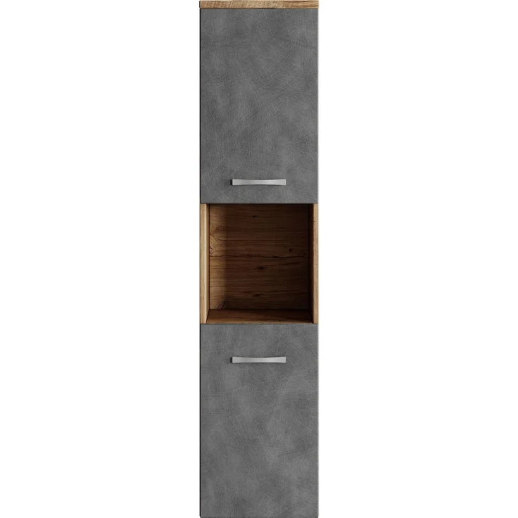 Badplaats Badezimmerschrank Montreal 30 x 30 x 131 cm Kastanien Eiche mit Dunkel Grau - Hoch Badschrank Mit 2 Türen – Bild 3