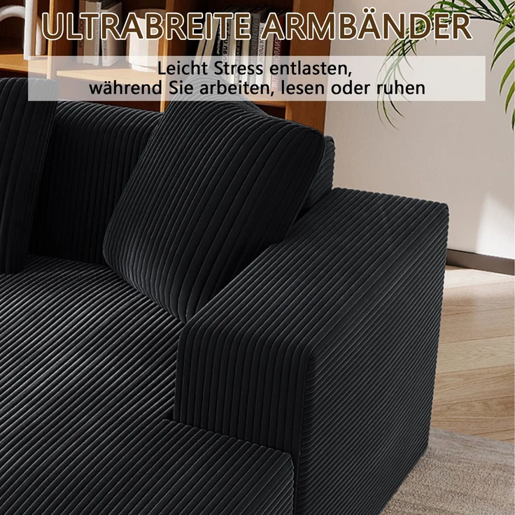 3-Sitzer Wohnlandschaft B 261 x T 146 x H 65 cm aus Kordstoff, modular mit Longchair – Bild 7