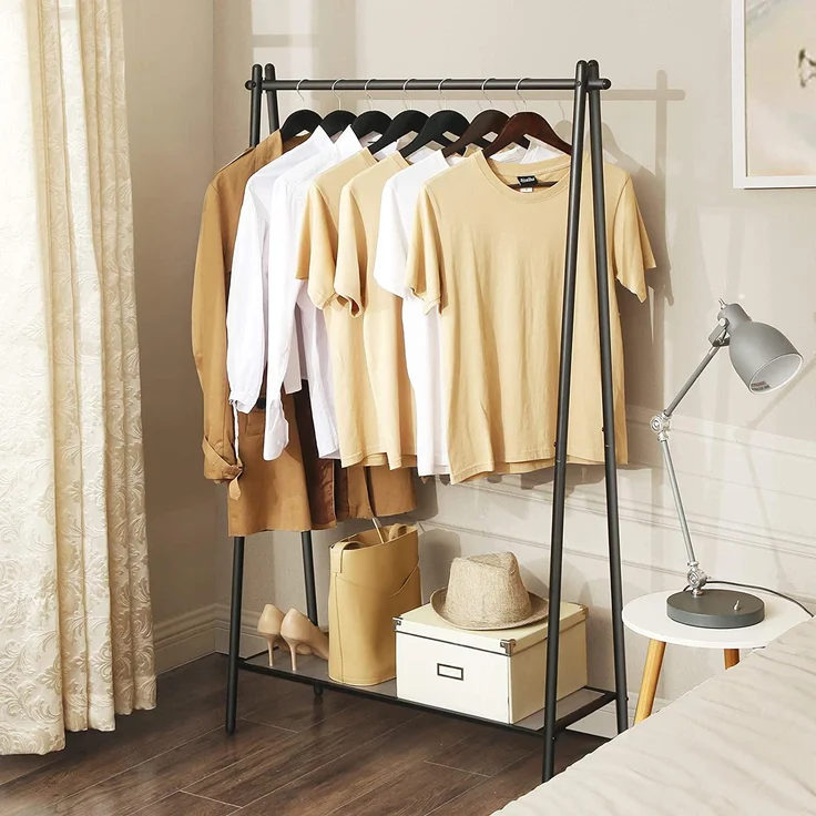 Kleiderständer, hält 110 lb, elegantes Turm-Design, unteres Regal aus Gitternetz, Kleiderständer für den Schlafzimmerein – Bild 3