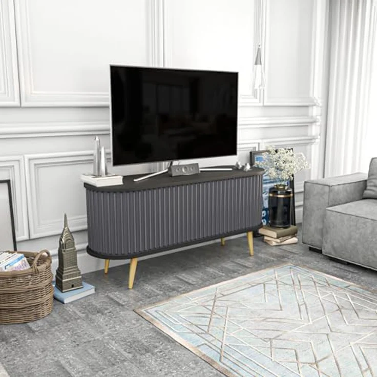 Hanah Home Stylish TV Stand, Black & Anthracite, 140 x 43 x 64 cm | 100% Melamine Coated Particle Board, 18 mm Thick | Modern Design for Living Room – Bild 4