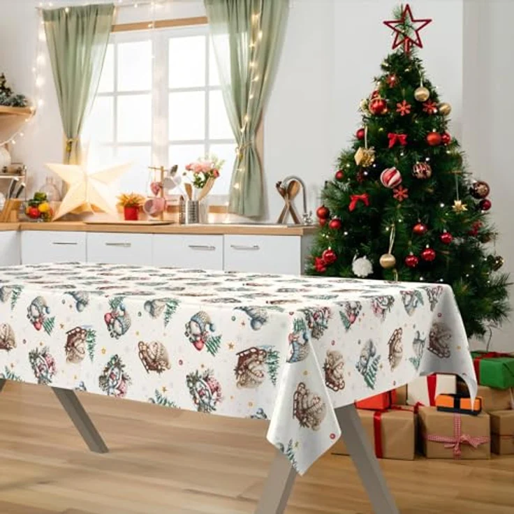 ANRO Tischdecke Weihnachten abwaschbare Weihnachtstischdecke (Einzelstück 1-tlg), Schmutzabweisend Weihnachten Grün 100x140cm – Bild 7