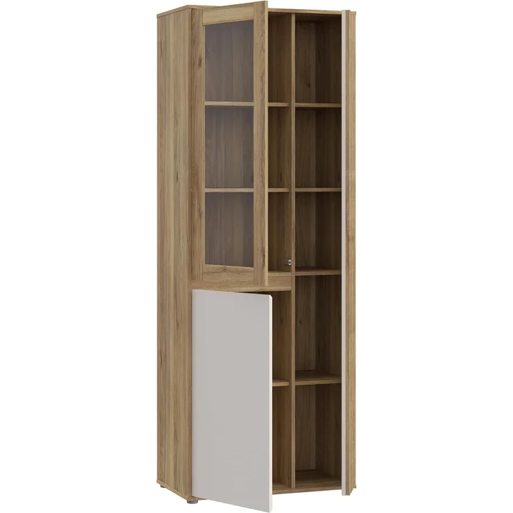 Forte ELISTON Vitrine 70 80, moderner Schrank mit Lamellendesign, 3-türig, Wohn-/Schlafzimmer, Mauvella Eiche Holzdekor|Kashmir Beige, 74 cm breit x 200,1 cm hoch x 41,5 cm tief – Bild 9