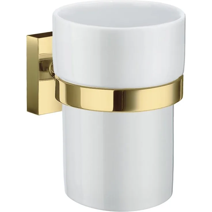 Smedbo House Zahnputzbecher messing poliert mit weissen Porzellan Glas RV343P