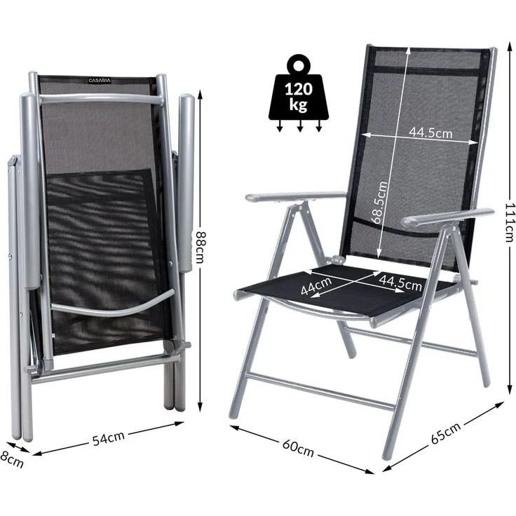 Casaria® Gartenstühle 3er Set Hochlehner Klappbar 8-Fach Verstellbar Camping Stuhl Aluminium Wetterfest Klappstuhl 120kg Belastbarkeit Garten Balkon – Bild 3