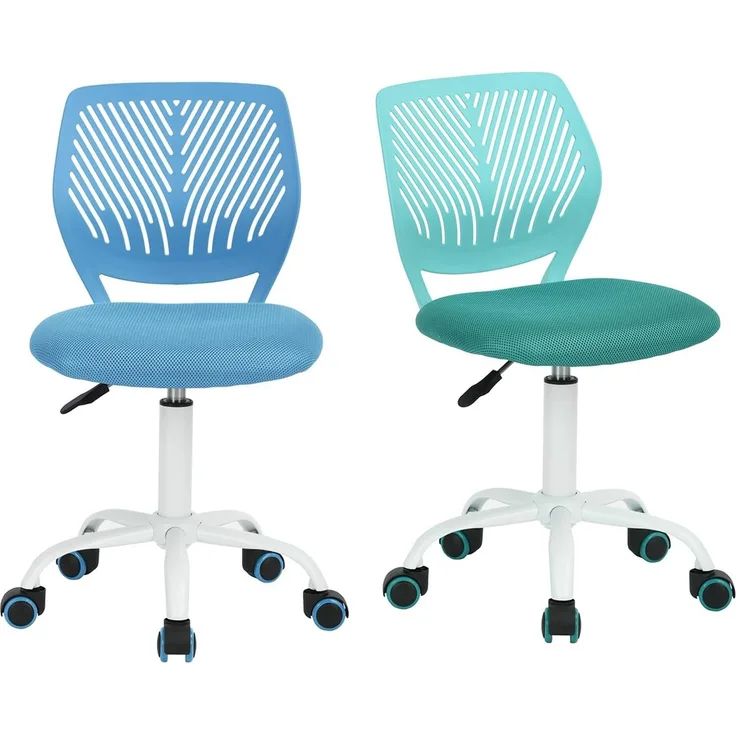 MEUBLE Cosy Bürostuhl 2er Set, Drehstuhl Höhenverstellbar, Schreibtischstuhl ohne Armlehnen, Computerstuhl mit Rollen, Arbeitsstuhl für Homeoffice, Lernen und Jugendzimmer, Blau + Türkis