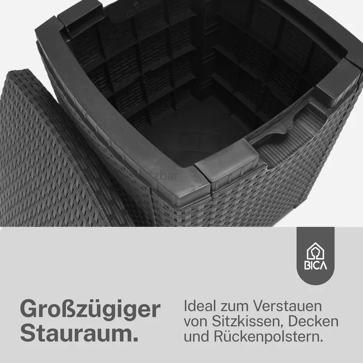 BICA Lido Balkonset 3-teilig, 2 Sessel, Beistelltisch und Sitzkissen, Graphit, Gartenmöbel-Set, Wetterfest – Bild 3