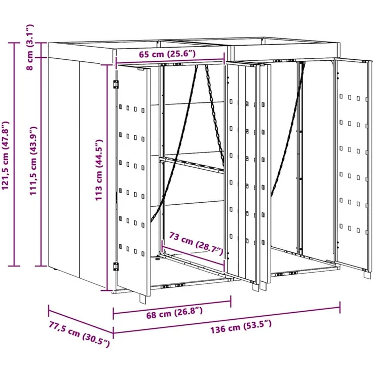 vidaXL Wagenmüllbehälter für 2 Behälter Schwarz 136 x 77,5 x 121,5 cm 3394738 – Bild 12
