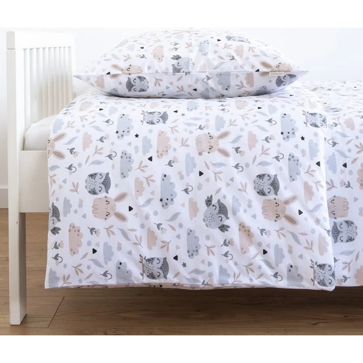 Loolay Bettwäsche HASE Eule Beige Weiss Babybettwäsche Kinderbettwäsche Jugendbettwäsche, Alle gängigen Bettgrößen für Kinder, Jugend und Erwachsene! – Bild 3