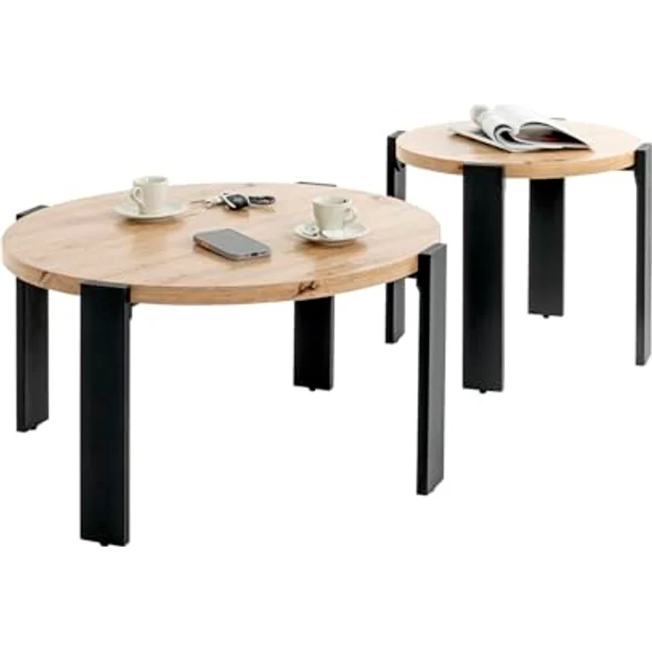 XXXL Beistelltisch, Eiche, Metall und Holzwerkstoff, rund, 50x46x50 cm, ideal für Wohnzimmer – Bild 8