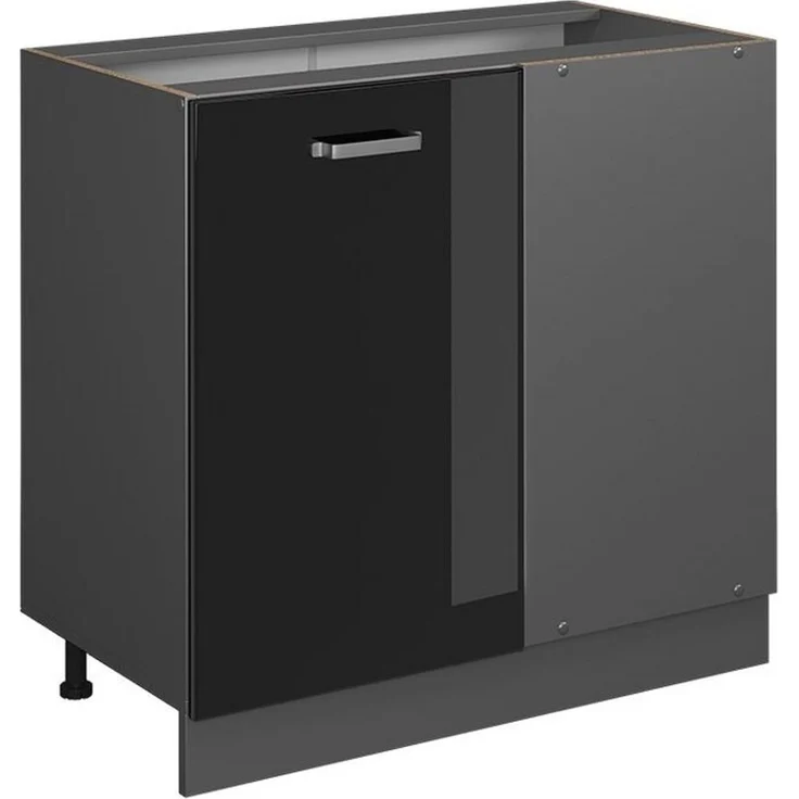 Eckunterschrank R-Line Schwarz Hochglanz 86 cm ohne Arbeitsplatte Vicco – Bild 1