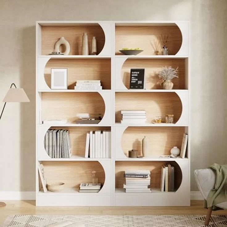 LITTLE TREE 70,8-Zoll Modernes Bücherregal, 5-stufiges freistehendes hohes weißes Bücherregal, großes offenes Bücherregal mit Stauraum, großes Bücherregal für Büro, Zuhause oder Klassenzimmer – Bild 6