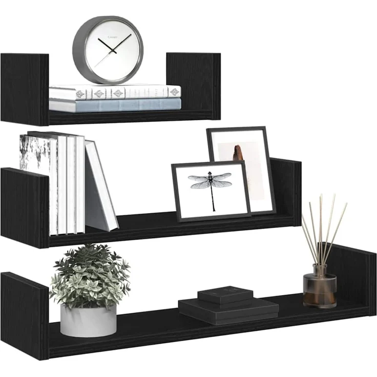 vidaXL Wandregale 3 Stk. Schwarz Eichen-Optik Holzwerkstoff 862405 – Bild 4