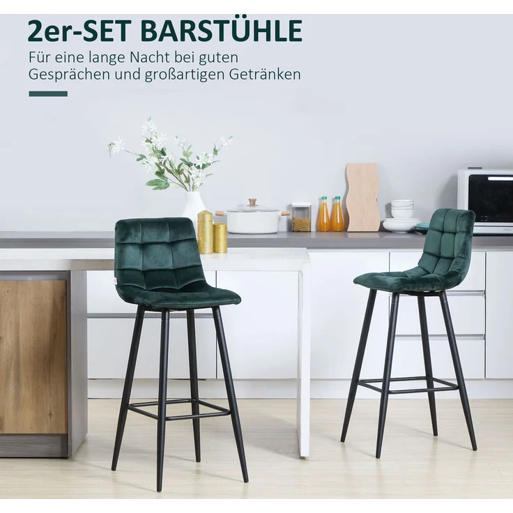 HOMCOM Barhocker-Set, Polyester, Stahl, Grün, 42L x 55B x 103H cm – Bild 4