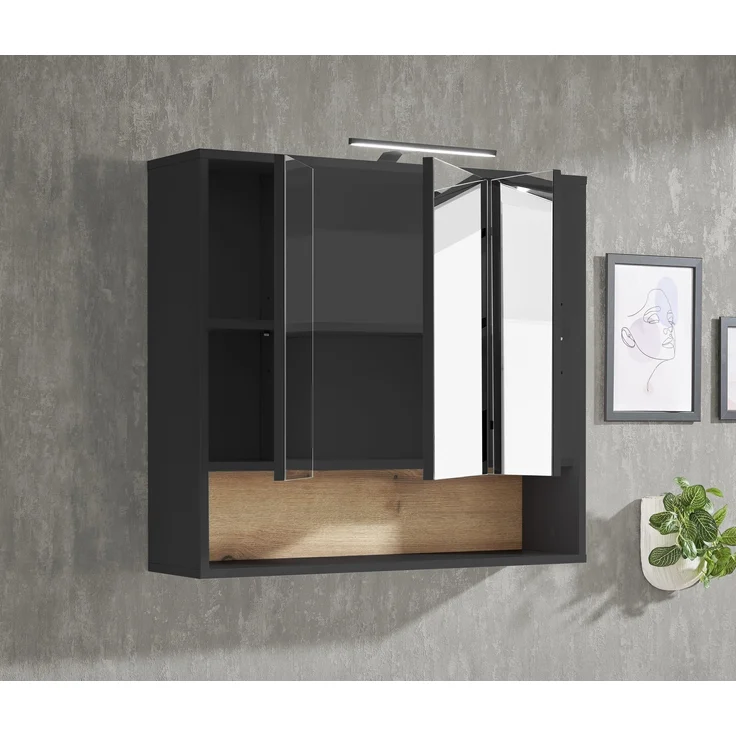 Badezimmerspiegelschrank >Liguria< in Anthrazit / Evoke Eiche - 80x72x21 (BxHxT) – Bild 6