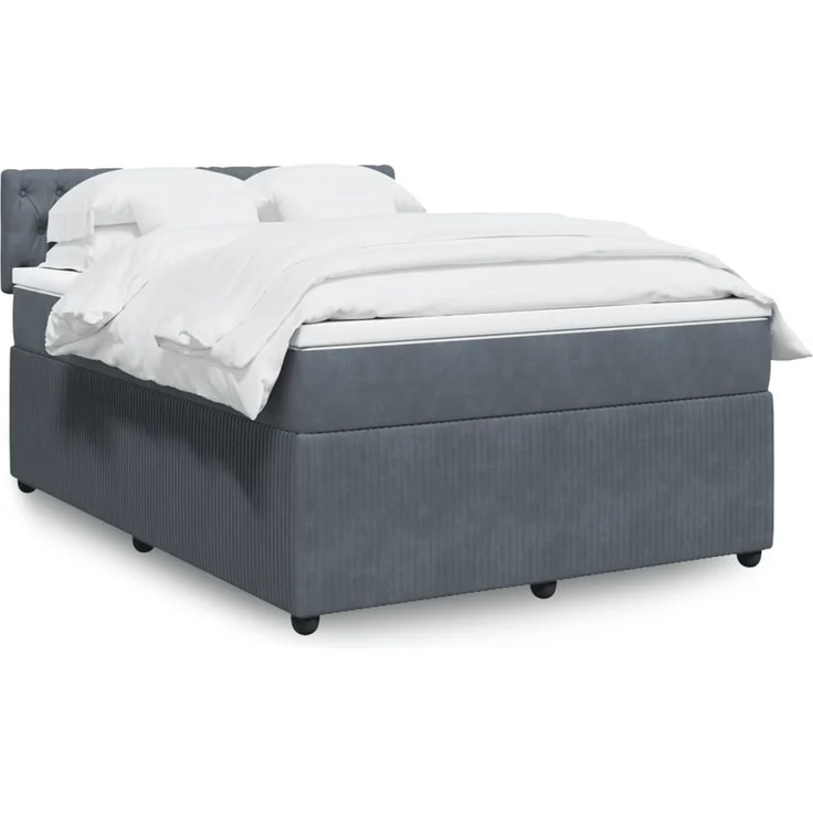 vidaXL Boxspringbett, mit Matratze, Samt Dunkelgrau, 140x200 cm – Bild 1