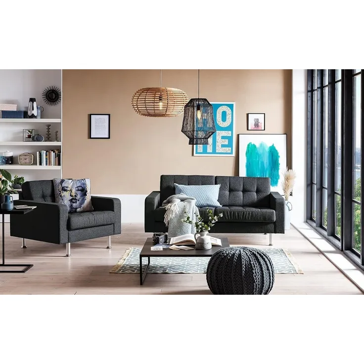 Traumnacht Sofa Laval, 2-Sitzer Couch mit Stoffbezug und Metallfüßen, produziert nach deutschem Qualitätsstandard, anthrazit, 166 x 92 x 65 cm
