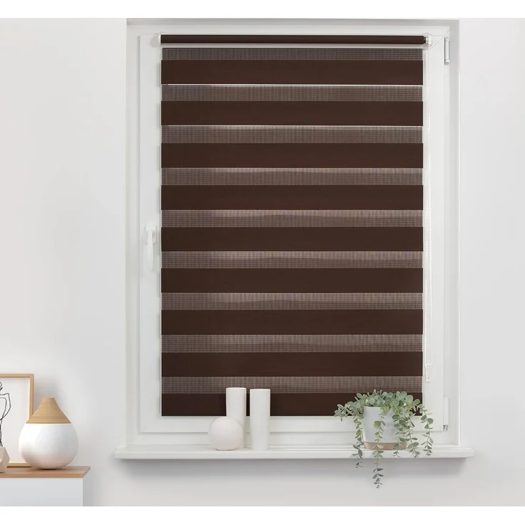 Lichtblick Doppelrollo Klemmfix ohne Bohren, Streifen, Blickdicht, Klemmträger-Montage, Sichtschutz, Wandmongtage, Deckenmontage, für Fenster und Türen Dunkelbraun,80x150 cm (B x L) – Bild 3