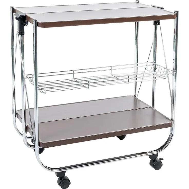 Iris Ohyama, Servierwagen, Servierplatte, Küche, Restaurant, Hotel, 2 Regale, Netzkorb, mit Rädern - Kitchen Wagon CW-005 - Braun