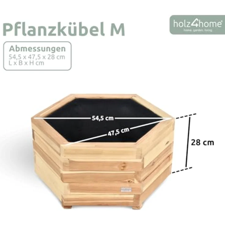 holz4home® Pflanzkübel 6-eckig aus Tannenholz I Outdoor Blumenkübel für Garten Balkon, inkl. Gartenhandschuhe & Vlies – Bild 7