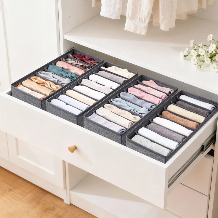 Sekey Aufbewahrungsbox Set aus Vliesstoff Faltbare Schubladen Organizer für Schrank und Kleiderschrank mit Fächer 19 x 40 x 11 cm 2 Stück – Bild 4