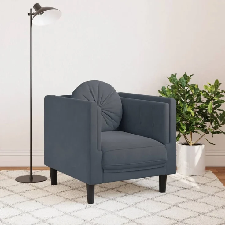 vidaXL Sessel mit Kissen Dunkelgrau Samt 372623 – Bild 2