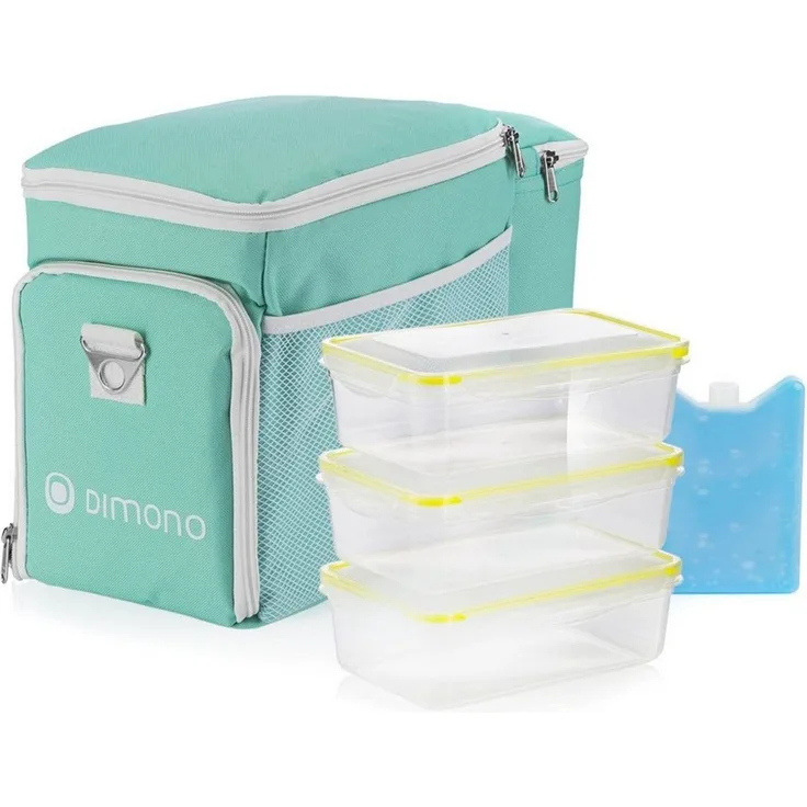 Dimono Frischhaltedose DIMONO Isoliert Kühlbox Tasche-Picknick Thermotasche mit 3 Lunchboxen, Stoff, (inkl. 3x Brotzeit-Dose), mit Kühlakku & Flaschenfach