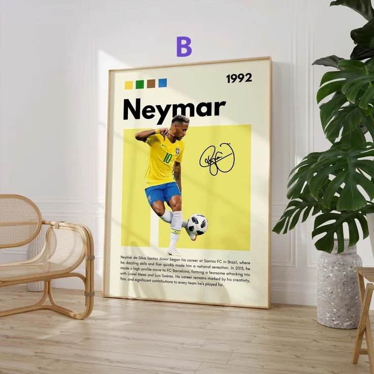 Fußball Stars Poster · Mbappé Neymar Messi Hakimi Haaland Yamal · Sport Wanddeko · Print ohne Rahmen - B / 60 x 90 cm