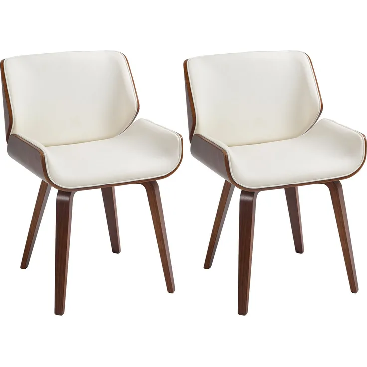 2er-Set Esszimmerstühle im Vintage-Stil mit Kunstlederbezug, 54 x 53 x 81 cm, weiß-braun