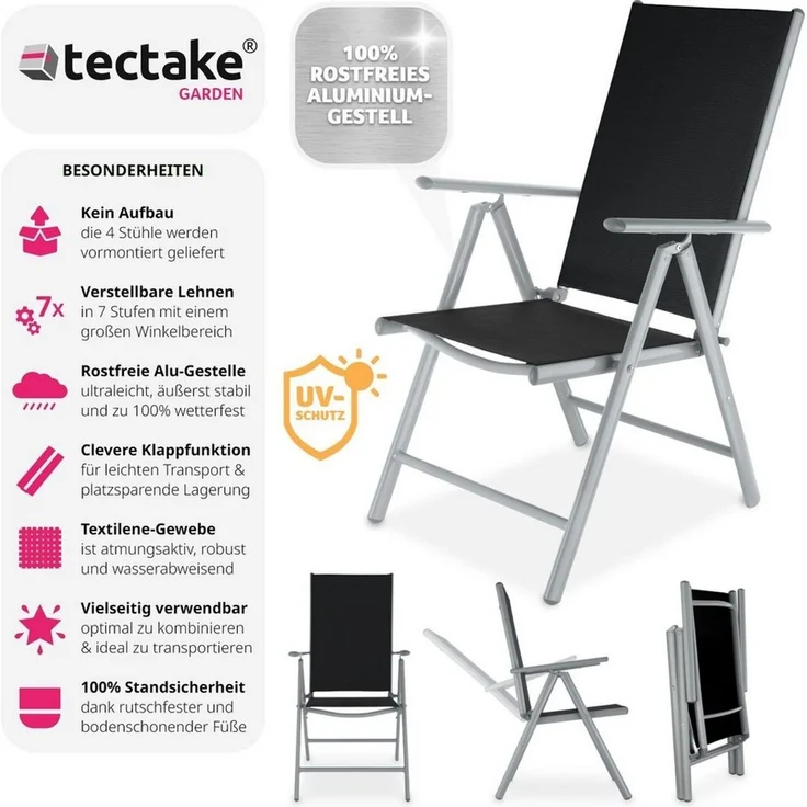tectake Gartenstuhl 4er Set Gartenstuhl (4er Set, 4 St), klappbar – Bild 2