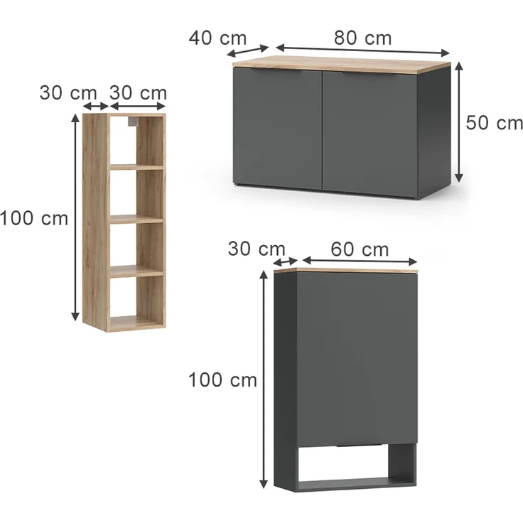 Wohnwand Wido Anthrazit 5 Teile Vicco – Bild 3