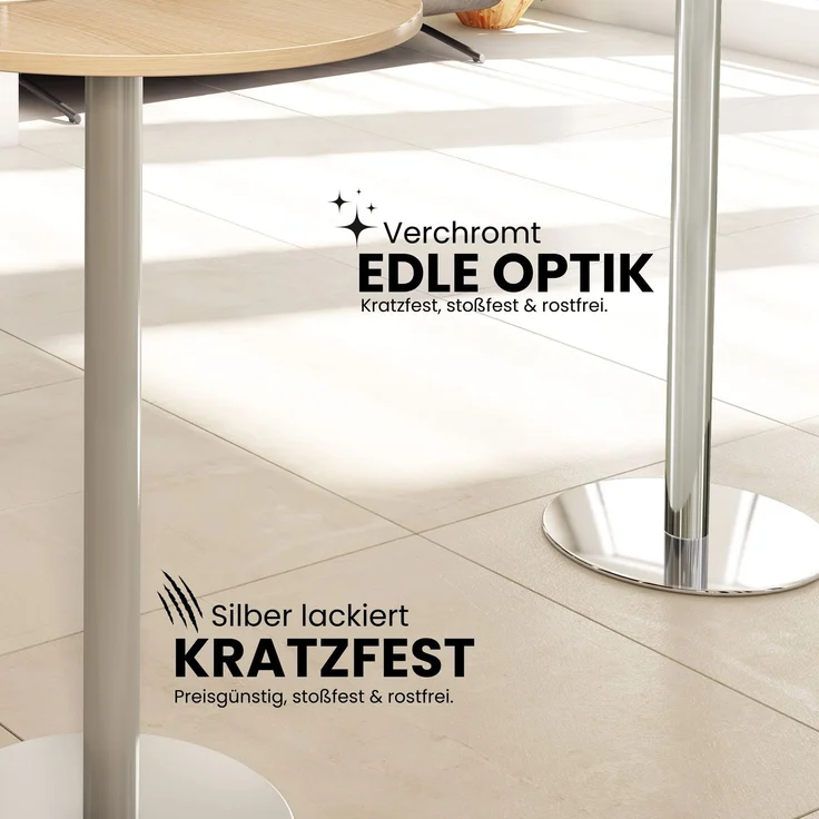 bümö Besprechungstisch, Esstisch klein, Tisch eckig 80x80 cm - kleiner Esstisch graphit, Rundtisch Esstisch 2 Personen mit Holz-Platte, Säule aus Metall in silber, Konferenztisch, Bistrotisch, STF88-G-S – Bild 4