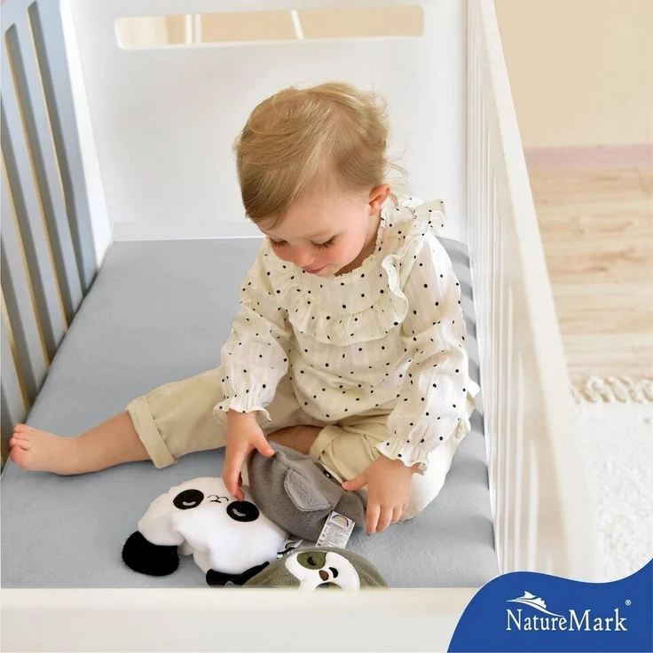 NatureMark 2er Pack Kinder JERSEY Spannbettlaken, Spannbetttuch 100% Baumwolle in vielen Größen und Farben MARKENQUALITÄT ÖKOTEX STANDARD 100 | 70x140 cm - silber grau – Bild 3