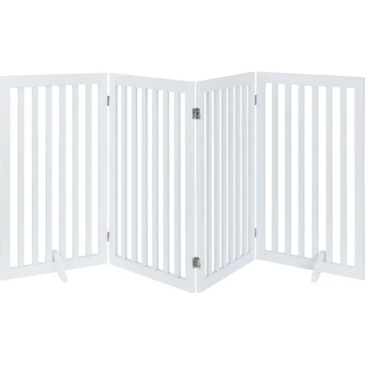 unipaws Absperrgitter Hunde 91cm Hoch, Treppenschutzgitter ohne Bohren mit Füßen, Freistehendes Holz-Hundetore Türgitter Hunde Hundegitter Schutzgitter treppe Hund kindergitter, 4 Elemente, weiß