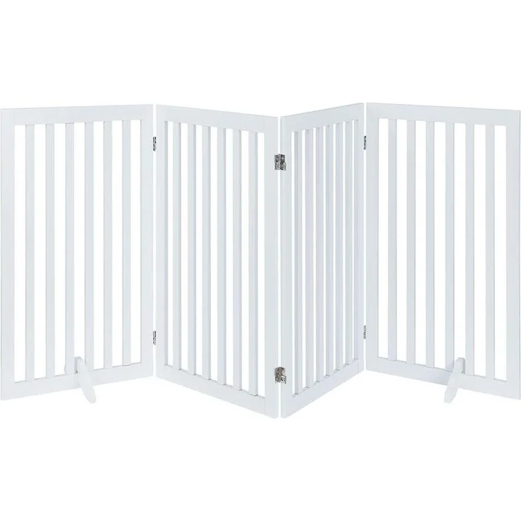 unipaws Absperrgitter Hunde 91cm Hoch, Treppenschutzgitter ohne Bohren mit Füßen, Freistehendes Holz-Hundetore Türgitter Hunde Hundegitter Schutzgitter treppe Hund kindergitter, 4 Elemente, weiß