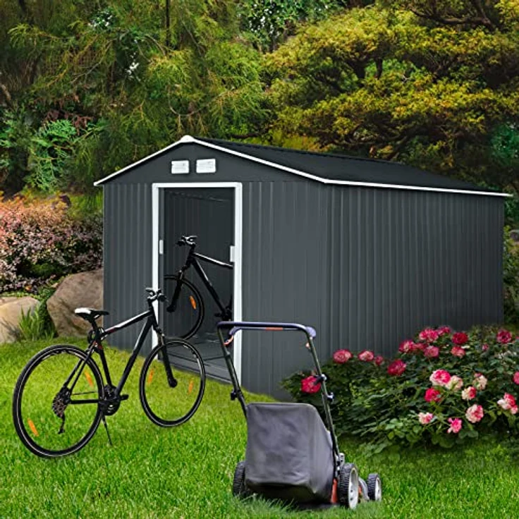 Hattoro XXXL Gerätehaus mit Schiebetüren und Satteldach, Metall anthrazit, 277 x 319 x 192 cm (BxTxH), 15 m³ – Bild 5