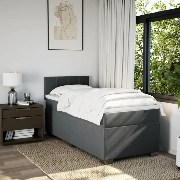 vidaXL Boxspringbett mit Matratze Dunkelgrau 80x200 cm Stoff 3285716 – Bild 3