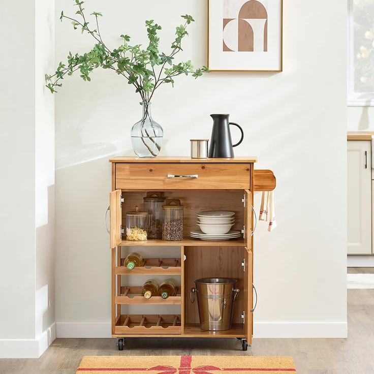 SoBuy FKW45-N Küchenwagen, Massivholz, Lackiert, Hellbraun, 75 x 86 x 38 cm – Bild 4