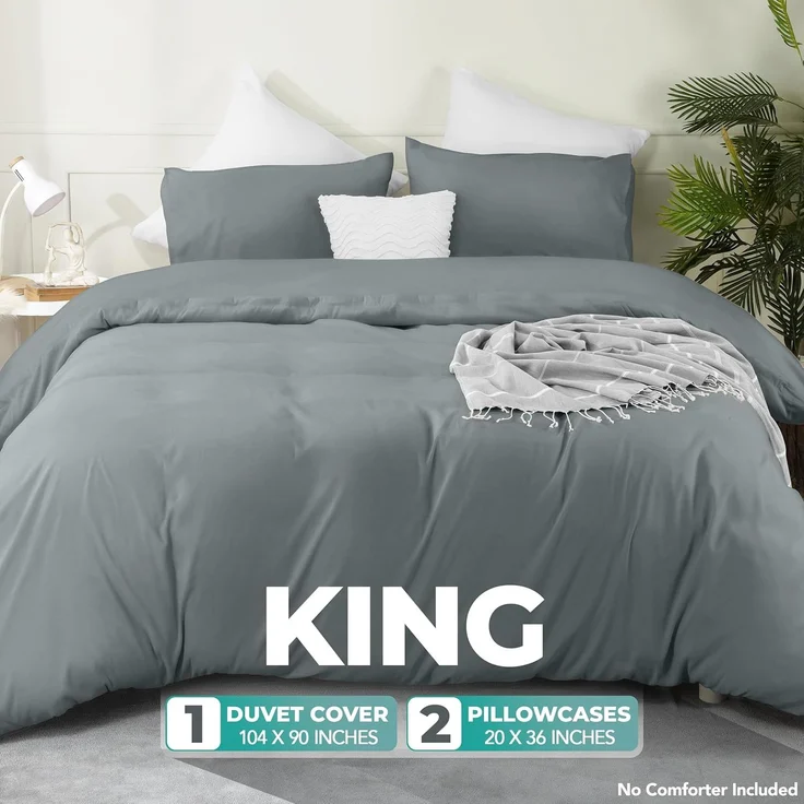Utopia Bedding Bettbezug-Set mit Kissenbezügen – 3-teiliges Bettwäsche-Set mit Reißverschluss – 1 Bettbezug mit 2 Kissenbezügen – weich gebürstete Mikrofaser (Kingsize, Grau). – Bild 2